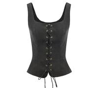 KWTF Women Vintage Faux Suede Square Neck U-Back Lace-up Front Vest Coat Waistcoat Renaissance Cosplay Costume Peasant Bodice