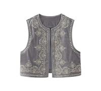 KWTF Women's Gray Polyester Floral Vest, V-Neck, Size L