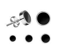 KWUNCCI Black Round Stud Earrings Set Surgical Stainless Steel Ear Studs for Men Women, 6/8 / 10mm