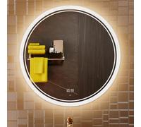 KWW Large Modern LED Round Mirror Bathroom Vanity Mirror, Color Temperature Adjustable, Wall Mounted, Anti-Fog Dimmable Lights Makeup Mirror (Two apertures, 68_x_68_cm)