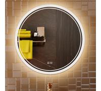 KWW Large Modern LED Round Mirror Bathroom Vanity Mirror, Color Temperature Adjustable, Wall Mounted, Anti-Fog Dimmable Lights Makeup Mirror (Two apertures, 58_x_58_cm)