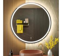KWW Large Modern LED Round Mirror Bathroom Vanity Mirror, Color Temperature Adjustable, Wall Mounted, Anti-Fog Dimmable Lights Makeup Mirror (One aperture, 90_x_90_cm)