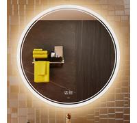 KWW Large Modern LED Round Mirror Bathroom Vanity Mirror, Color Temperature Adjustable, Wall Mounted, Anti-Fog Dimmable Lights Makeup Mirror (Two apertures, 88_x_88_cm)