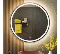 KWW Large Modern LED Round Mirror Bathroom Vanity Mirror, Color Temperature Adjustable, Wall Mounted, Anti-Fog Dimmable Lights Makeup Mirror (One aperture, 80_x_80_cm)