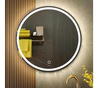 KWW Large Modern LED Round Mirror Bathroom Vanity Mirror, Color Temperature Adjustable, Wall Mounted, Anti-Fog Dimmable Lights Makeup Mirror (One aperture, 60_x_60_cm)