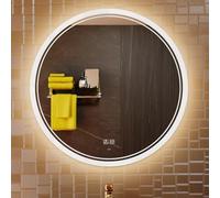 KWW Large Modern LED Round Mirror Bathroom Vanity Mirror, Color Temperature Adjustable, Wall Mounted, Anti-Fog Dimmable Lights Makeup Mirror (Two apertures, 78_x_78_cm)