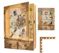 KWYADLUO 11x16 Shadow Box Frame with Light, Wedding Memorial Display Case with Shelves, Drawer and Slot for Keepsakes Large Deep Shadow Box for Flowers,Wedding Gift, Rustic Wood