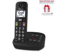 Panasonic KX-TGU133EB Digital Cordless Phone with Answering Machine, Base Unit & 3 Handsets, LCD Display, Big Buttons, Fav Call, Hearing Aid Compatible, Black