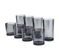 KX-WARE 14-ounce and 20-ounce Acrylic Glasses Plastic Tumbler, set of 8 Smoky Grey - Hammered Style, Dishwasher Safe, BPA Free