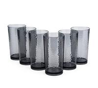 KX-WARE 20-ounce Acrylic Glasses Plastic Tumbler, set of 6 Smoky Grey - Hammered Style, Dishwasher Safe, BPA Free
