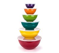 KX-WARE Melamine Mixing Bowls with Lids - 6 Piece Melamine Bowls and 6 Piece Plastic Lids, Multicolor