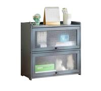 Kx9Lb8d Bookcases Grey Double Tier Desktop Bookshelf, Bamboo Storage Shelf, with Hovering Transparent Plastic Door, for Office Books Display Rack(L42xW25xH50 cm)