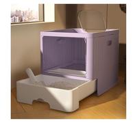 Kx9Lb8d pet toilet Cat Litter Box with Handy Scoop, Large Top Entry Anti-Splashing with Lid, Enclosed Plastic, Drawer Type Toilet Standard Litter Boxes(Purple)