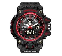 KXAITO Men's Analog Sports Watch Military Watch Outdoor LED Stopwatch Digital Electronic Large Dual Display Waterproof Tactical Army Wrist Watches for Men 8007, Red Band B, Large, Military