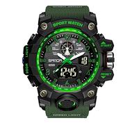 KXAITO Men's Analog Sports Watch Military Watch Outdoor LED Stopwatch Digital Electronic Large Dual Display Waterproof Tactical Army Wrist Watches for Men 8007, Green 0B, Large, Military