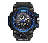 KXAITO Men's Analog Sports Watch Military Watch Outdoor LED Stopwatch Digital Electronic Large Dual Display Waterproof Tactical Army Wrist Watches for Men 8007, Blue B, Large, Military