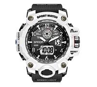 KXAITO Men's Analog Sports Watch Military Watch Outdoor LED Stopwatch Digital Electronic Large Dual Display Waterproof Tactical Army Wrist Watches for Men 8007, Panda Color, Large, Military