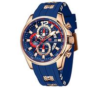 KXAITO Men's Analog Sports Watch Outdoor Military LED Stopwatch Digital Electronic Large Dual Screen Waterproof Tactical Men, 350g Blue and Gold, L, Chronograph