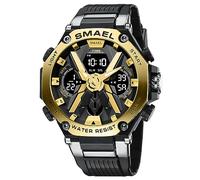KXAITO Men's Watches Sports Outdoor Waterproof Military Watch Date Multi Function Tactics LED Face Alarm Stopwatch for Men 8087, 8087 Black Gold, Large, Military