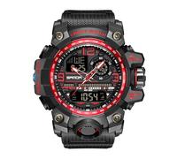 KXAITO Men's Watches Sports Outdoor Waterproof Military Watch Date Multi Function Tactics LED Face Alarm Stopwatch for Men 3133, Black Red, L, Military