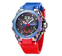 KXAITO Men's Watches Sports Outdoor Waterproof Military Wrist Watch Date Multi Function Tactics LED Alarm Stopwatch, 8060_Red&Blue 01, Large, Military