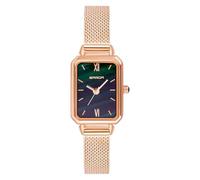 KXAITO Women's Watch with Malachite Green Shell Dial, Square Case, Leather Band, 3ATM Waterproof Watches Gift for Christmas Valentine’s Day Mother’s Day Anniversary Birthday, Mesh Rose Gold Green