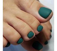 KXAMELIE Press On Toenails Spring Summer Toenails False Nails Short Toe Nails with Orange White Daisy Flowers for Women Girls Nail Art (Matte Green)