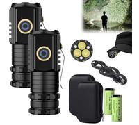 KXDEFE Blitron High Powered Torches, Blitron Torches, Blitron Flash Light, Torches Led Super Bright Rechargeable, Mini Flash Super Power Flashlight, Three-Eyed Mini Flashlight (2PCS-S350+Storage Box)