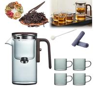 KXDEFE Witchcraft Teapot, Enchanti Tea Magic Pot, Water Separation Glass Teapot With Wooden Handle, Clear Magic Teapot, Glass Teapot With Strainer, Magic Teapot with Infuser (720ML,Gray)