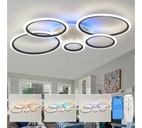 KXEcoLife 100cm RGB Dimmable Ring Light Ceiling Fixtures with Remote APP Modern Color Changing LED Lights for Bedroom Living Room Kitchen & Office Black