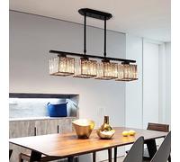 KXEcoLife 3-Light Long Linear Crystal Gold Chandeliers for Dining Room Square Black Hanging Pendant Light Cluster Rectangular Ceiling Chandelier Kitchen Island Living Bar Cafe