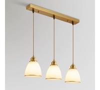 KXEcoLife 3-Lights Kitchen Island Chandelier Triple 3 Heads Pendant Hanging Ceiling Lighting Fixture with Oval Cone white Glass Shade Classic Vintage Rustic black/gold