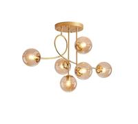 KXEcoLife 6-Lights Magic Bean Molecular Chandelier, Sputnik Chandelier Mid Century Globe Ceiling Light Fixture for Living Room Restaurant Kitchen(Gold+Cognac lampshade), 90x55cm