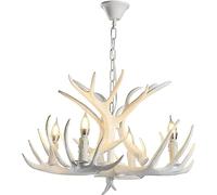 KXEcoLife 7 Antler Design with 4 E12 Bulbs - White Resin Deer Chandelier Vintage Rustic Style Lighting Premium Home Decor for Dining Room, Living Bedroom,