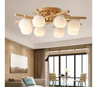 KXEcoLife 8 Head Solid Wood Ceiling Light Creative Pastoral Style E27 Chandelier Glass Lampshade for Living Room Dining Kitchen Bar and Home Décor Lighting