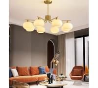 KXEcoLife 8-Light Milk Glass Ball Sputnik Chandelier Modern Semi Flush Mount Pendant Light Fixture Vintage Globe Kitchen Island Mid Century