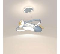KXEcoLife 90W Modern Cartoon Airplane Kids Chandelier With Remote Control Nordic Boy Girl's Room Pendant Light Fixture Minimalist Blue LED Bedroom Hanging Lamp For Kindergarten Nursery Study