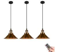 KXEcoLife Battery Operated Pendant Light with Remote 3 Lights Gold Vintage Wireless Chandelier for Indoor Ceiling No Wiring Hanging Lamp Farmhouse Dining Room & Kitchen Island