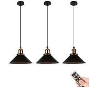 KXEcoLife Battery Operated Pendant Light with Remote 3 Lights Vintage Ceiling Hanging Lamp No Wiring Black Chandelier Fixture for Farmhouse Dining Room & Kitchen Island