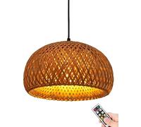 KXEcoLife Battery Operated Rattan Pendant Light with Remote Control Wireless Bamboo Wicker Chandelier Ideal for Kitchen Island Dining Room Living Modern Ceiling Hanging Lamp