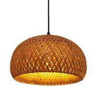 KXEcoLife Battery Operated Rattan Pendant Light with Remote Control Wireless Hanging Bamboo Chandelier for Kitchen Island Dining Room Living Stylish Wicker Ceiling Fixture