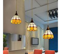 KXEcoLife Chandelier Pendant Lamp Vintage Rectangular Dining Table Tiffany Style Round Painted Yellow Glass Lampshade Lighting Height Adjustable Rustic Decor Light