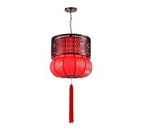 KXEcoLife Chinese Style Red Wooden Hanging Lights, Simple Sheepskin Shade E27 Pendent Lamp, Creative Lantern Chandelier, Living Room Teahouse Bedroom Lighting