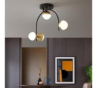 KXEcoLife Classic Black Gold Sputnik Chandelier Semi Flush Mount Ceiling Light Fixture LED Hanging Lamp, for Farmhouse Dining Living Room Bedroom Study Kitchen (Size : 32W) Made in China