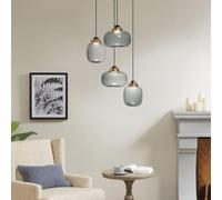 KXEcoLife Cluster Pendant Lighting Ceiling Light Fixtures Adjustable for Modern Kitchen Island, Dining Room Entrance Stairwell - includes E27 Bulb Base(Color:Smoke Grey)