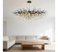 KXEcoLife Contemporary Large Rectangular Crystal Chandelier, Luxury Tree Branch Pendant Ceiling Light Fixture for Dining Room, Kitchen, Living Room and Bedroom,Black L120cm