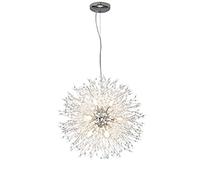 KXEcoLife Elegant Adjustable Crystal Chandelier, LED Ceiling Light Fixture, Modern Firework Design, 50cm Stainless Steel Chrome, Perfect for Living Room & Bedroom Lighting