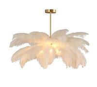 KXEcoLife Elegant White Ostrich Feather Pendant Light - Luxurious Chandelier Ceiling Lamp for Bedroom & Living Room Stylish Lighting Fixture Home Décor