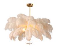 KXEcoLife Elegant White Ostrich Feather Pendant Light - Modern Ceiling Chandelier, Stylish Lampshade for Bedroom & Living Room, Unique Lighting Fixture