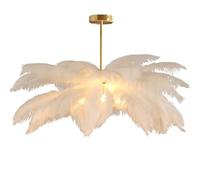 KXEcoLife Elegant White Ostrich Feather Pendant Light Stylish Chandelier Ceiling Lamp for Bedroom & Living Room Modern Lighting Fixture Home Decor Accent